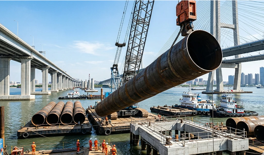 Large OD Pipe being used for bridge construction