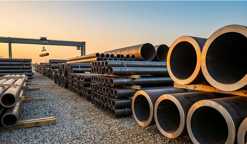 Stacks of heavy wall steel pipe